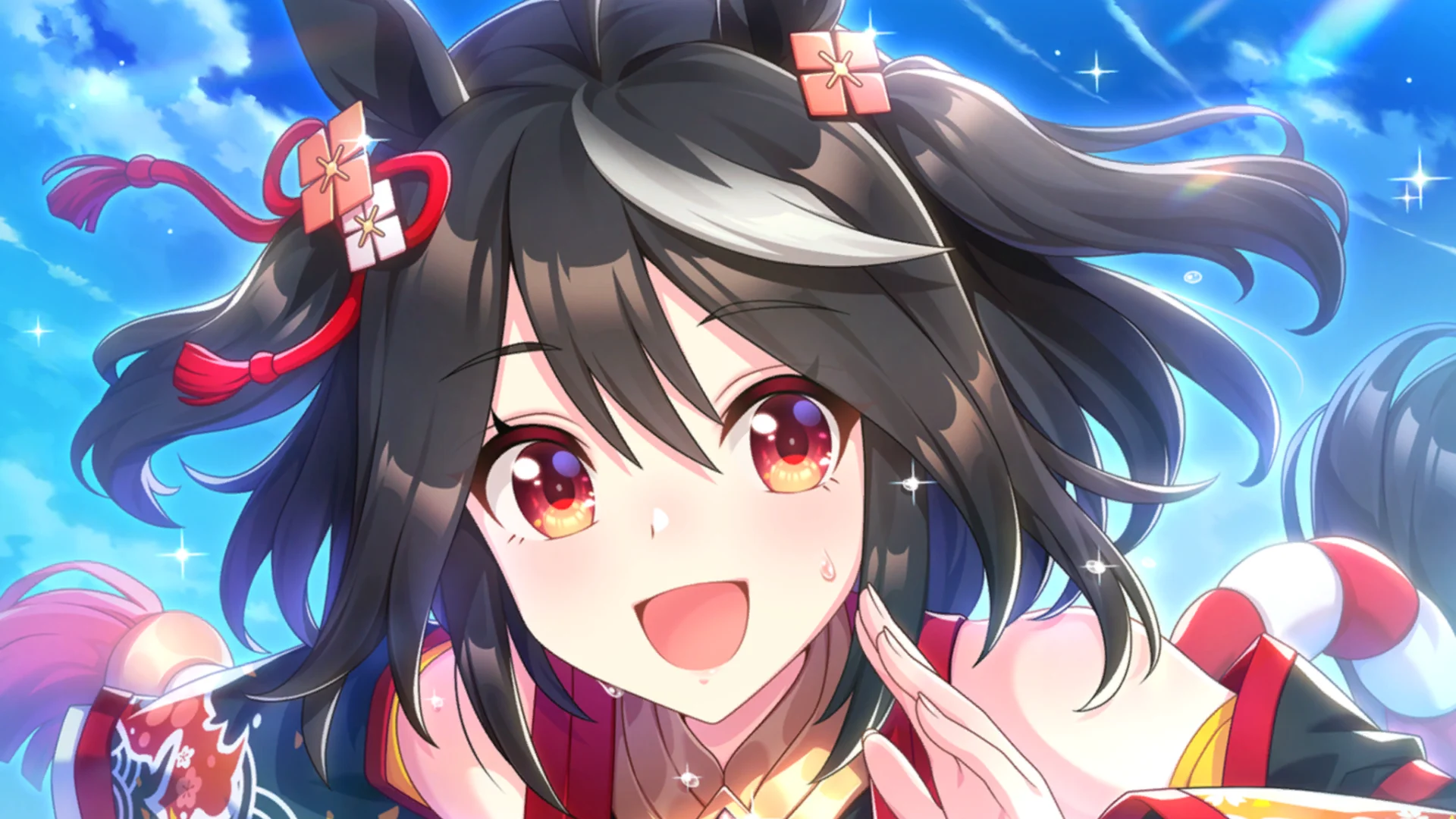 Screenshot anime Uma Musume Season 3 - Kitasan Black melambaikan tangan penuh semangat di lintasan balap