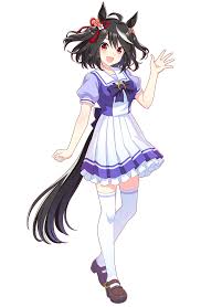 Kitasan Black versi Uma Musume - full body pose dengan kostum balap resmi